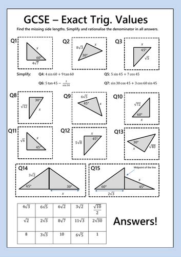 GCSE Trigonometry - Exact Values | Teaching Resources