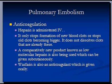 Pulmonary Embolism, treatment - YouTube