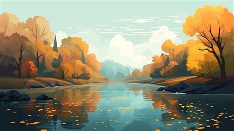 Autumn Forest River Cartoon Background, Fall, Forest, Autumn Background ...