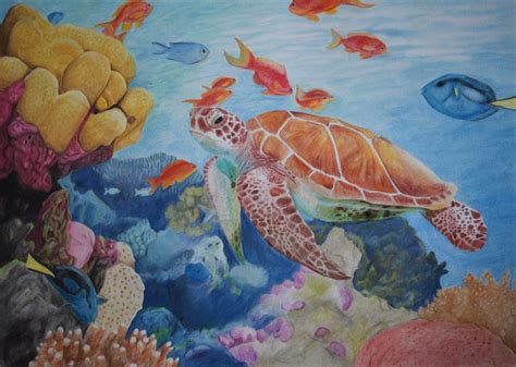 Underwater Scene, coloured pencil, 50x70 cm : Art