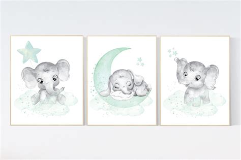 Elephant Nursery Art Elephant Nursery Print Mint Nursery | Etsy