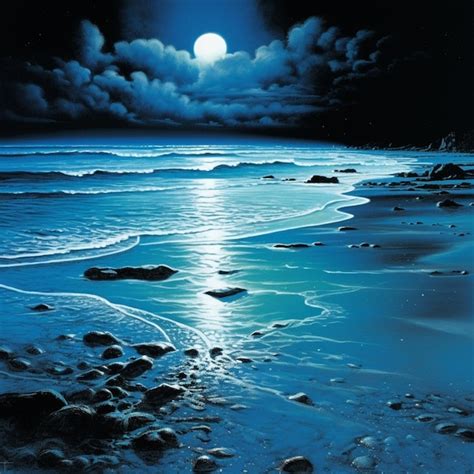 Premium AI Image | Painting of a full moon over the ocean with rocks ...