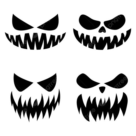 Set Of Spooky Pumpkin Face Design With Sharp Teeth In Black Color ...