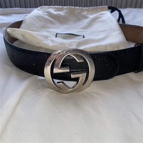 Black Gucci logo belt. Size 90 would fit most... - Depop