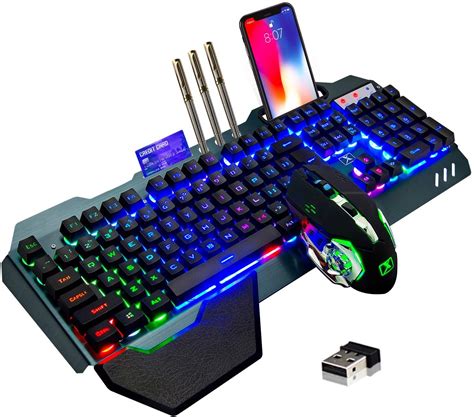 Wireless Gaming Keyboard and Mouse,Rainbow Backlit Rechargeable ...