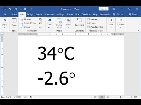 Shortcut to insert degree symbol in word - passlcharts