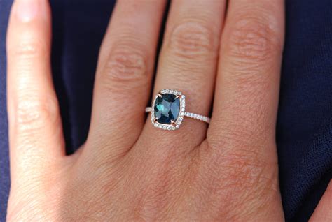 Peacock sapphire engagement ring. 1.6ct cushion cut blue green sapphire ...