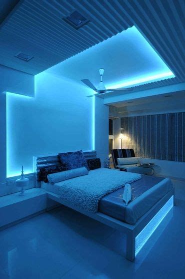 Modern Bedroom in Blue Light Neon Lights Bedroom, Neon Bedroom, String ...