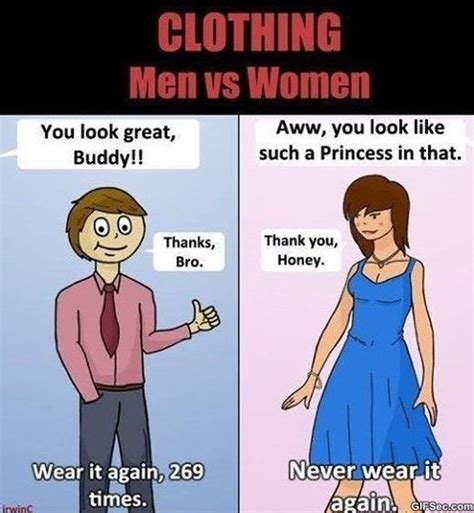 Men vs Women Clothing | Funny women jokes, Men vs women humor, Men vs women