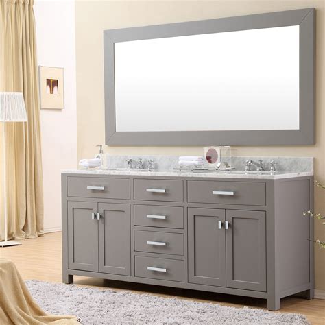 72 inch Gray Double Sink Bathroom Vanity Carrara White Marble Top