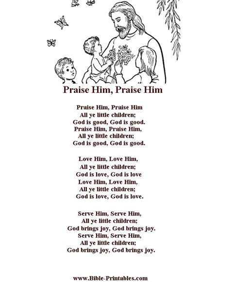 Children's Song Lyrics - Praise Him, Praise Him | Bible school songs ...