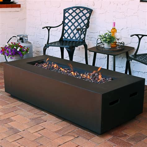 Sunnydaze Brown LP Gas Modern Fire Pit Coffee Table w/ Cover & Lava ...