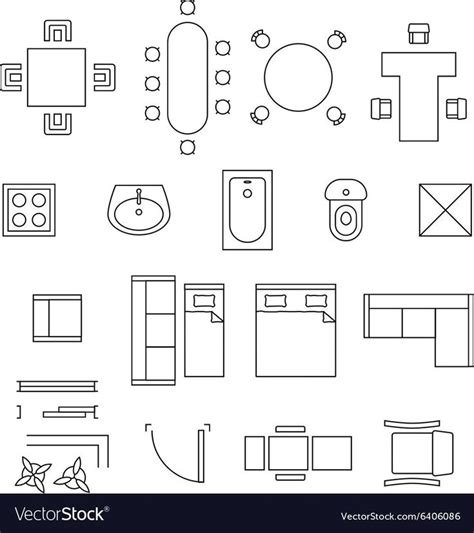 Furniture Images For Floor Plans Clipart Vectorstock Furniture Linear ...