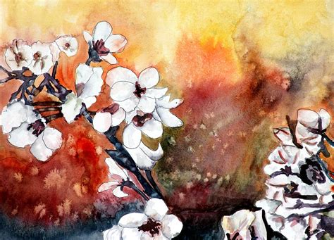 Japanese Cherry Blossom Abstract Flowers Painting by Derek Mccrea