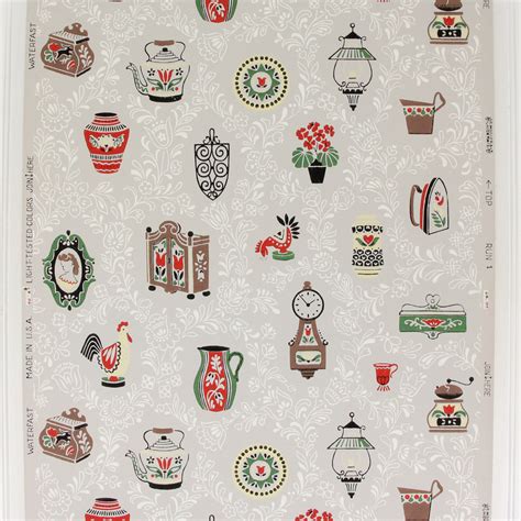 1950s Vintage Wallpaper Kitchen on Gray - Rosie's Vintage Wallpaper