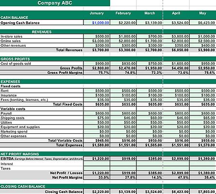 Cash Flow Projection Template Excel