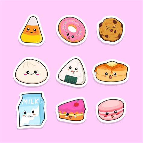 Kawaii Food Stickers Set 10721254 Vector Art at Vecteezy