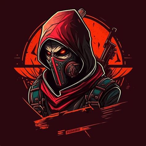 Premium Vector | Assassin with red eyes wearing hoodie esports mascot ...