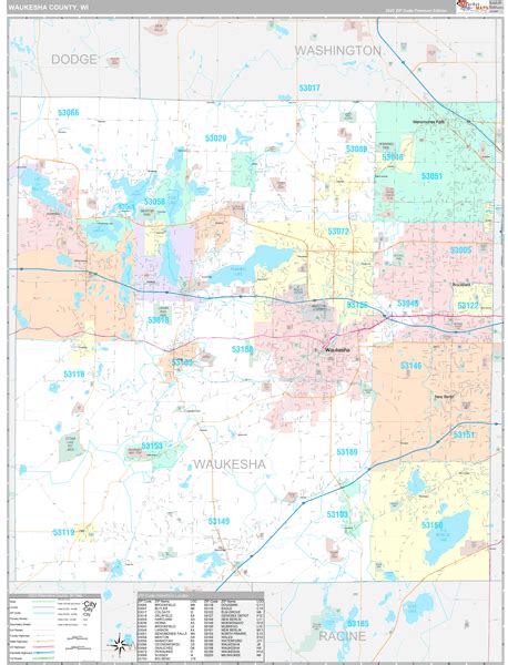 Waukesha County, WI Zip Code Map - Premium