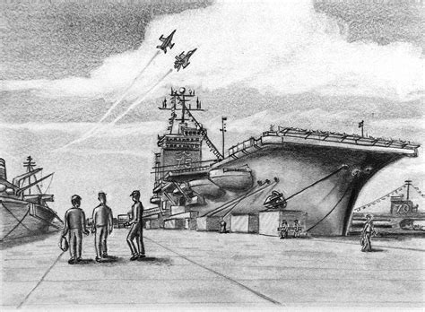 Aircraft Carrier Drawing by Vic Delnore - Pixels