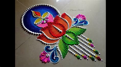 Lotus rangoli for Diwali | Easy and unique rangoli for Lakshmi Pooja ...