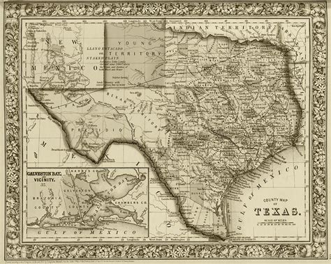 1800s historical map of Texas in Sepia Photograph by Toby McGuire ...