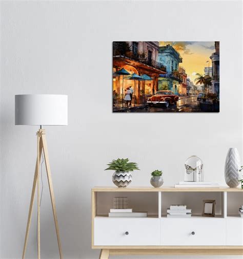 Cuban Cafe at Dusk, Watercolor Style Digital Wall Art, Canvas Hanging ...