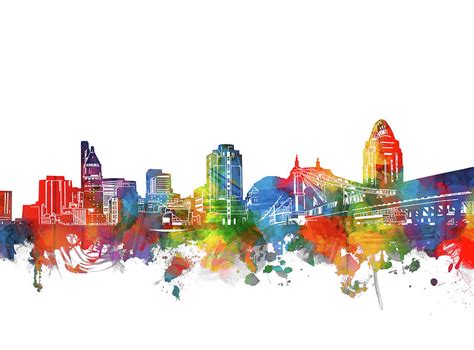 Cincinnati City Skyline Watercolor Digital Art by Bekim M - Fine Art ...