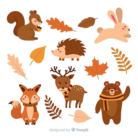 Free Vector | Collection of autumn forest animals flat design