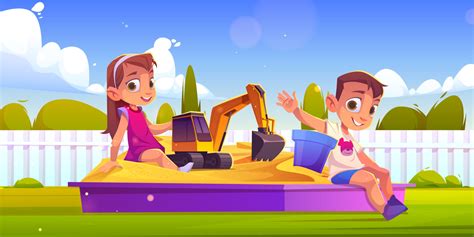 Children playing in sand box, kids sit in sandbox 14032187 Vector Art ...