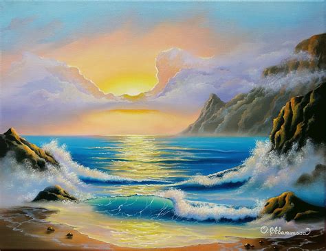 Oil Painting Seascape Ocean Sunset Ocean Wave Original Art | Etsy Ireland