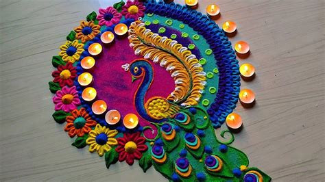 Peacock rangoli designs 2020/satisfying sand art video | Big rangoli ...