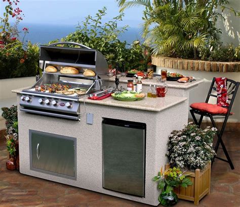 Outdoor Kitchen 4-Burner Barbecue Grill Island With Refrigerator ...