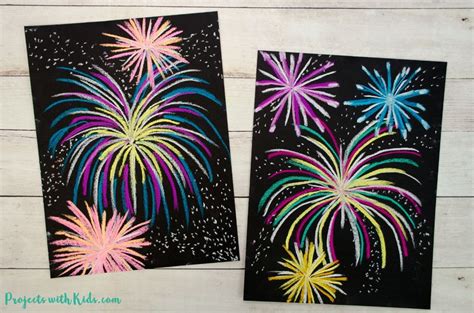 Festive Chalk Pastel Fireworks Art Project - Projects with Kids