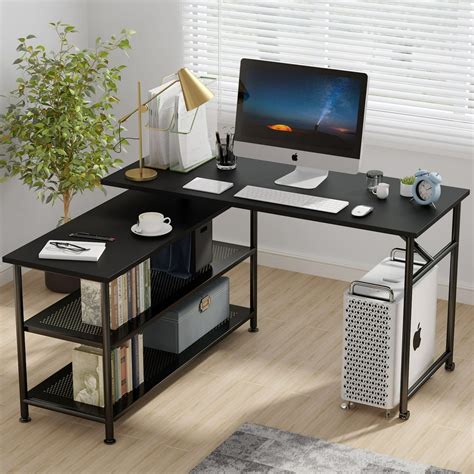 Tribesigns Folding Computer Desk with Storage Shelves, 360 Rotating L ...