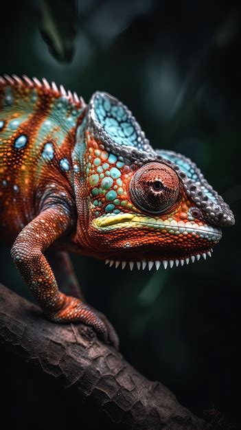 Premium AI Image | Chameleon of various colors on the branch