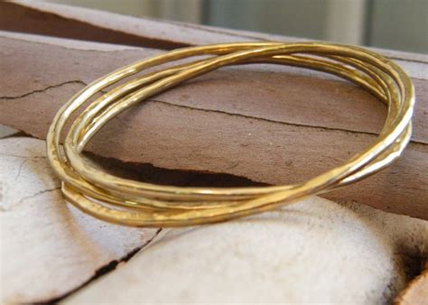 Gold Stack Bracelet Set of 3 Bracelets Hammered Gold Bangle - Etsy