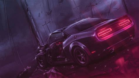 Download Dodge Challenger Demon 4k Neon Pink Tail Lights Wallpaper ...