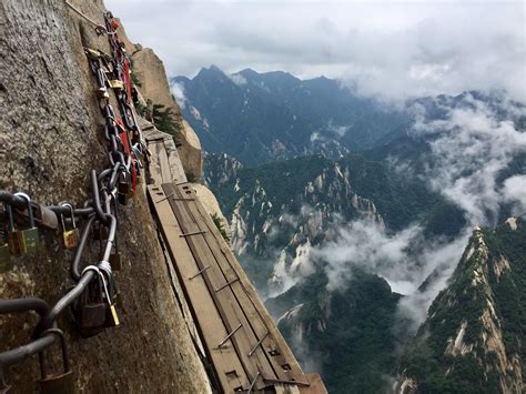 The Plank Walk to Heaven on Mount Huashan China. We googled "world's ...