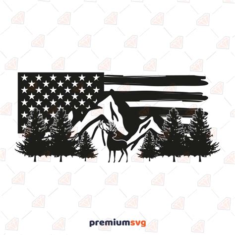 Distressed American Flag SVG, Deer with Mountain SVG | PremiumSVG