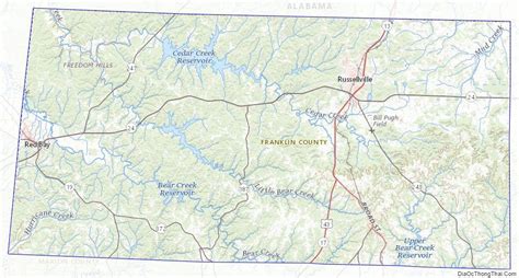 Topographic map of Franklin County, Alabama Franklin County, Us Map ...