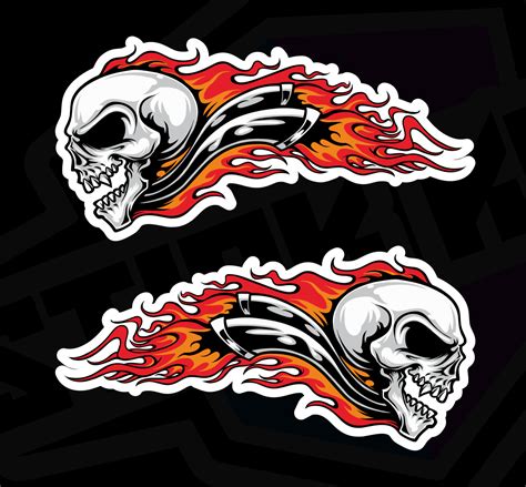 2 X SKULL FLAMES Burning Exhaust - Stickers Decals Tank Motorcycle ...