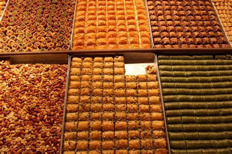 Premium Photo | A display of turkish food is shown at a market.