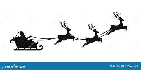 Red Silhouette. Santa Claus Flying With Reindeer Sleigh. Vector ...