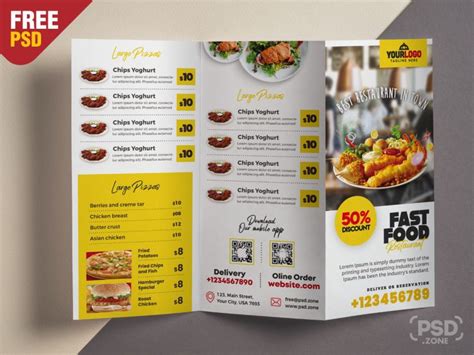 Restaurant Food Menu Tri Fold Brochure PSD - PSD Zone