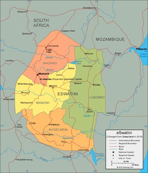 Map of eSwatini (formerly Swaziland) and Satellite Image