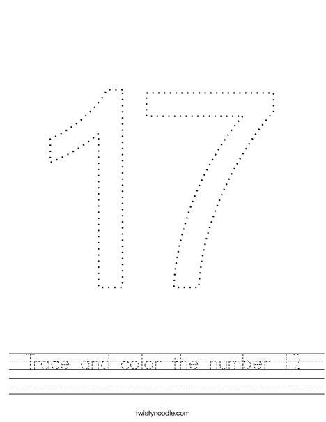 Trace and color the number 17 Worksheet - Twisty Noodle