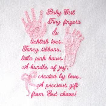 baby footprint handprint realistic girl poem embroidery design