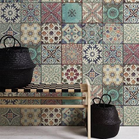 Moroccan Tile Wallpaper Grey - Moroccan Tile Effect Wallpaper | Purple ...