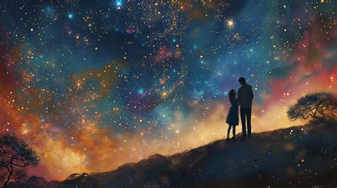 Couple Portrait in Romantic Night Sky Wallpaper, HD Artist 4K ...